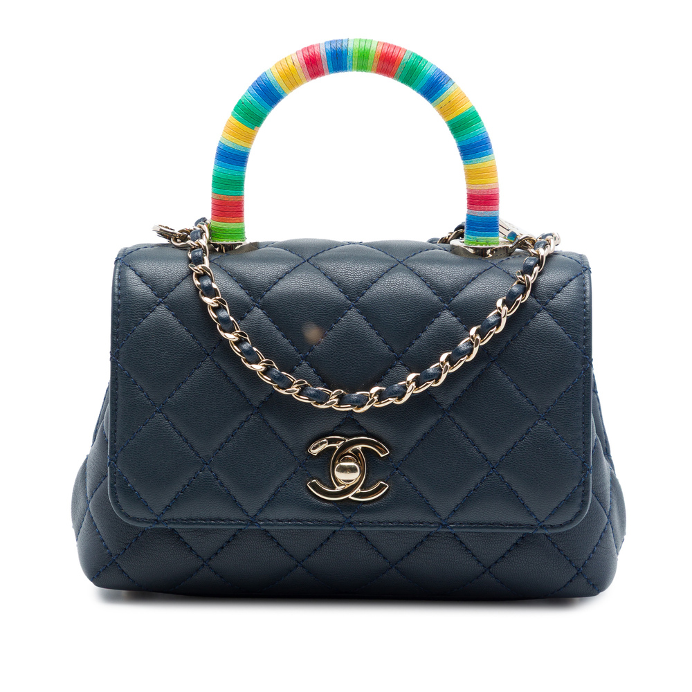 Pre-Loved Chanel Extra Mini Quilted Lambskin Rainbow Coco Top Handle Bag